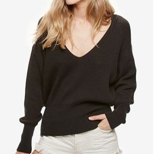 Free People Black Ribbed V Neck Pullover  "Allure"